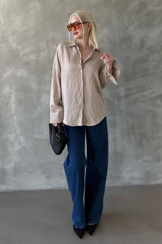 MDX Beige Striped Oversized Women's Shirt Mg2327 - Dale City
