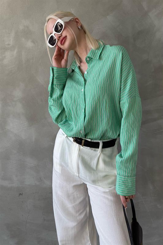 MDX Green Striped Oversized Women's Shirt Mg2327 - Saint-Maur-des-Fossés