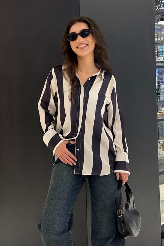 MDX Navy Striped Oversized Women's Shirt MG1850 - Pirmasens