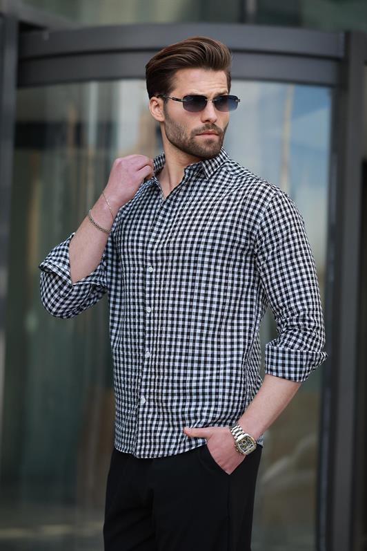 MDX Black Polka Dot Long Sleeve Men's Shirt E6763 - Le Mans