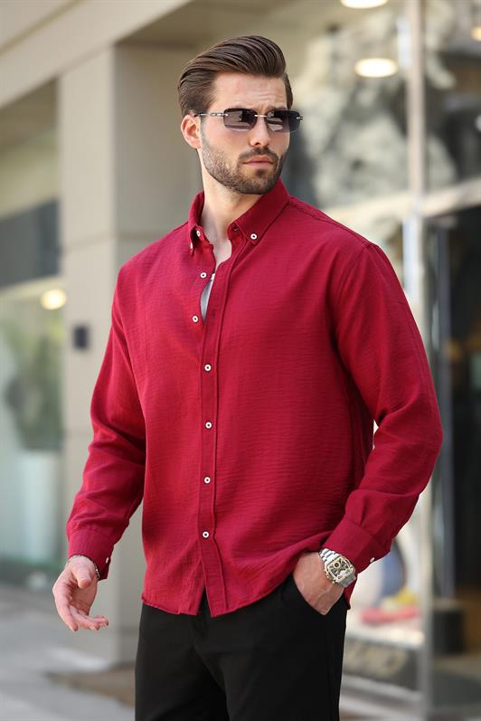 MDX Bordo Mavisi Uzun Kollu Oversize Erkek Gömlek 6735 - Actopan