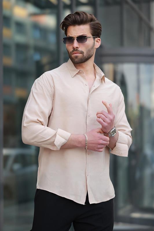 MDX Beige Basic Long Sleeve Men's Shirt E6762 - Sunrise Manor