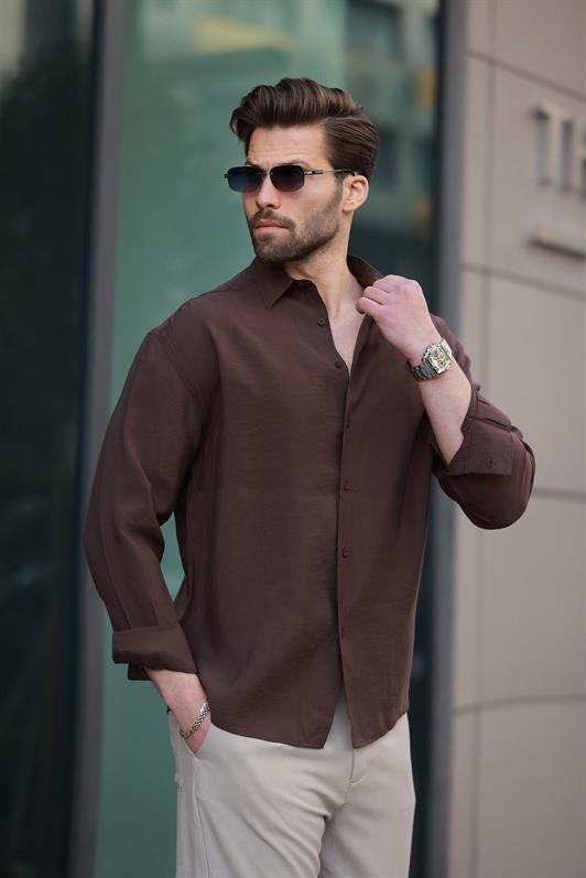 MDX Brown Basic Long Sleeve Men's Shirt E6762 - Haarlem