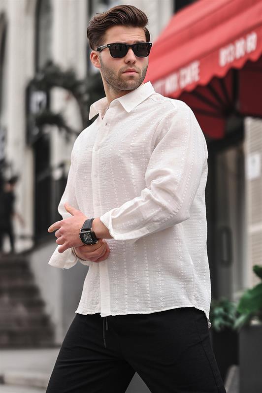 MDX Ecru Patterned Long Sleeve Men's Shirt 6734 - New Westminster