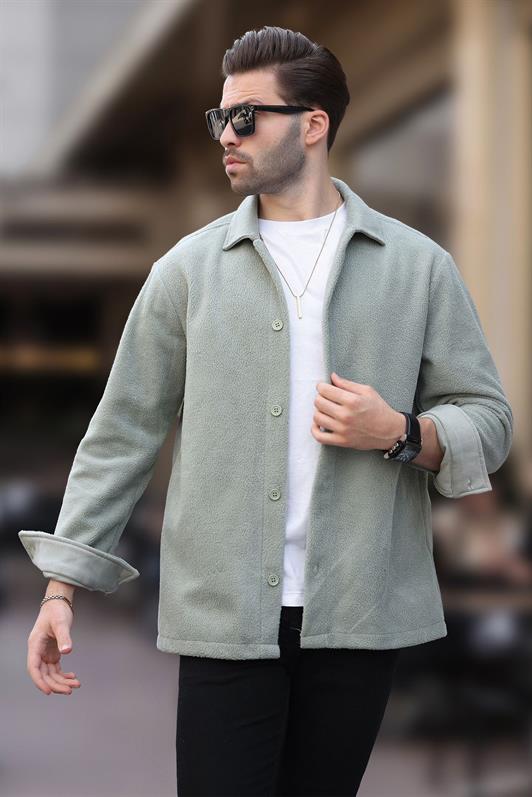 MDX Mint Green Buttoned Men's Fleece Shirt 6753 - Boulogne-sur-Mer