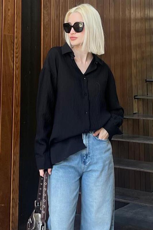 MDX Black Long Sleeve Striped Oversized Shirt MG2080 - Corigliano Calabro