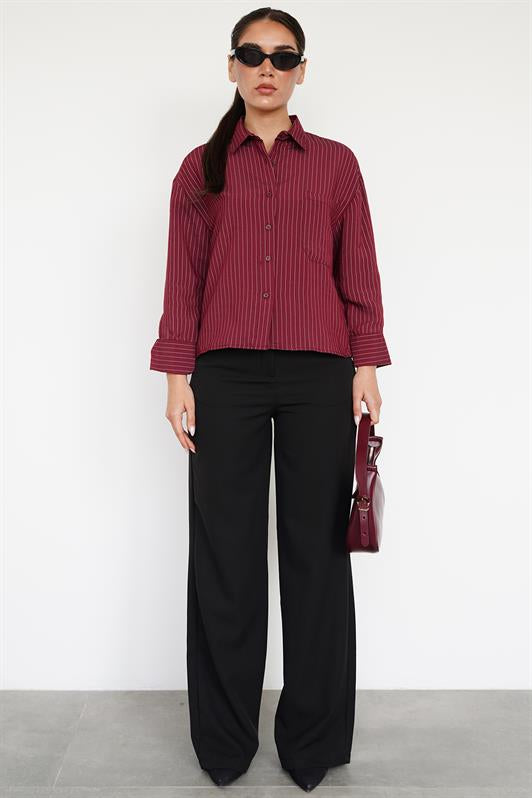 MDX Burgundy Striped Oversized Women's Shirt MG2093 - Reading