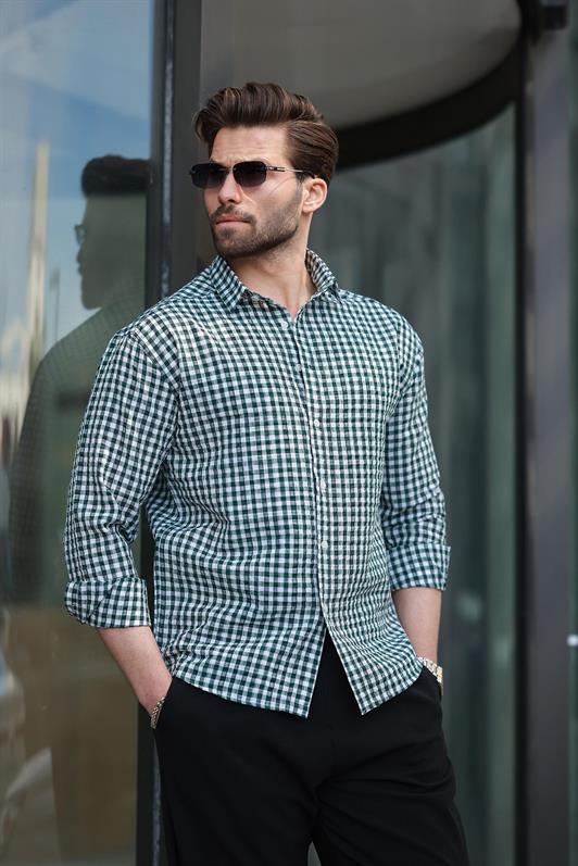 MDX Green Checkered Long Sleeve Men's Shirt E6763 - Mira