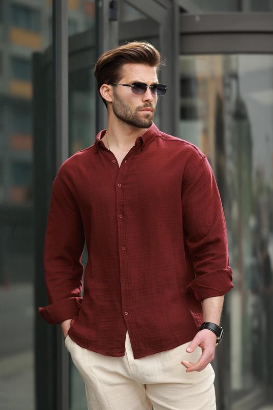 MDX Bordo Basic 100% Cotton Long Sleeve Men's Shirt E6761 - Liverpool