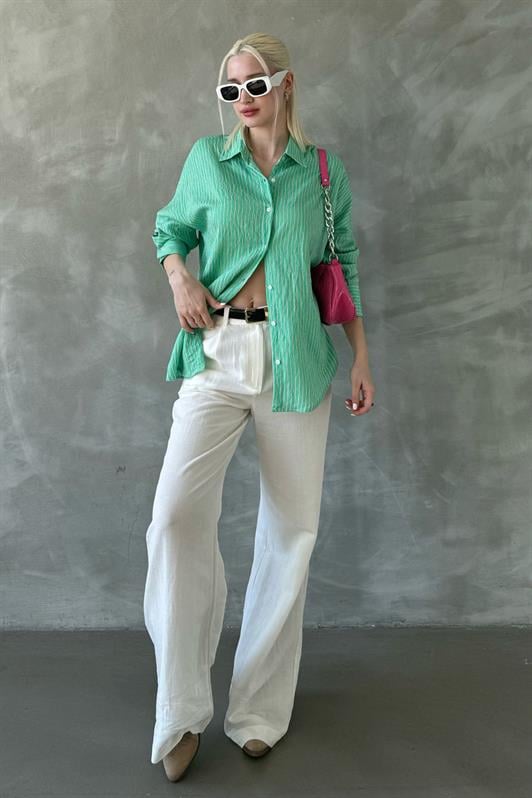 MDX Green Striped Oversized Women's Shirt Mg2327 - Saint-Maur-des-Fossés
