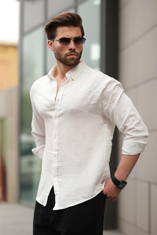 MDX White Basic 100% Cotton Long Sleeve Men's Shirt E6761 - Houma