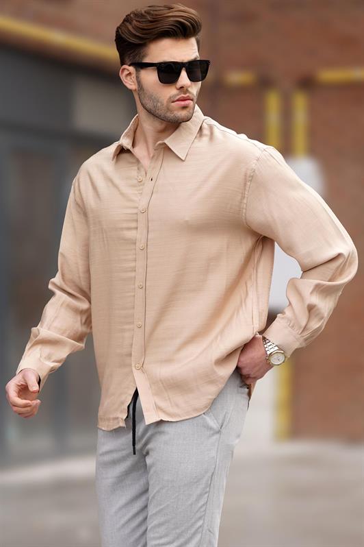 MDX Beige Long Sleeve Oversized Men's Shirt 6733 - Bergkamen