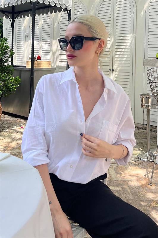 MDX White Oversize Basic Pocketed Poplin Shirt MG1530 - Šiauliai