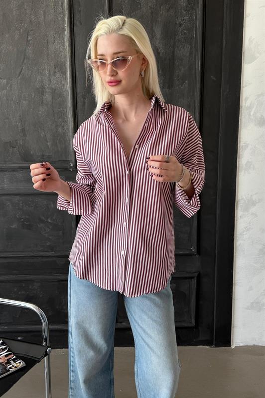 MDX Burgundy Striped Oversized Shirt MG1525 - Troy