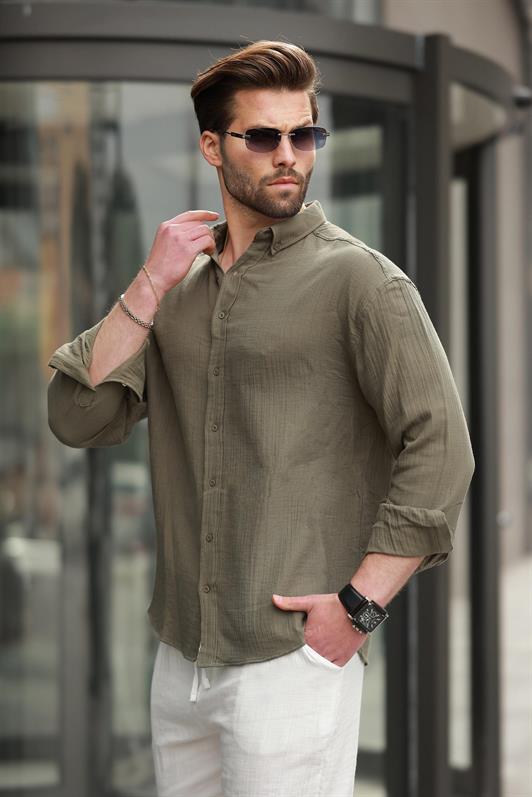 MDX Haki Basic 100% Cotton Long Sleeve Men's Shirt E6761 - Shawinigan