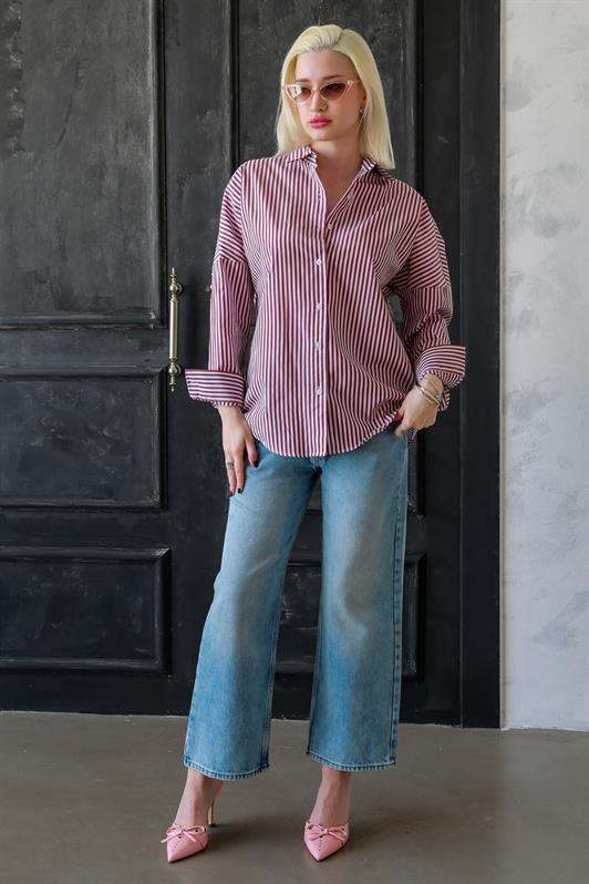 MDX Burgundy Striped Oversized Shirt MG1525 - Troy