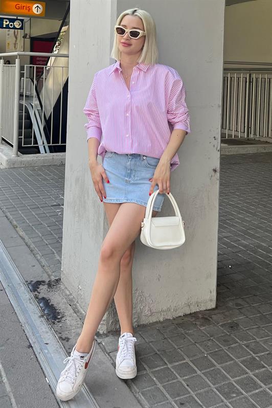 MDX Pink Striped Oversized Shirt Mg1525 - Villaflores