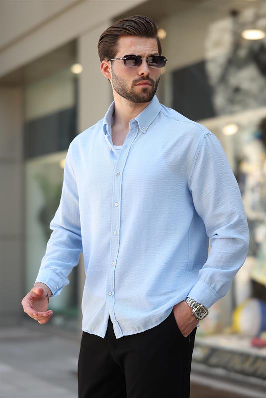 MDX Bebe Mavisi Uzun Kollu Oversize Erkek Gömlek 6735 - Progreso