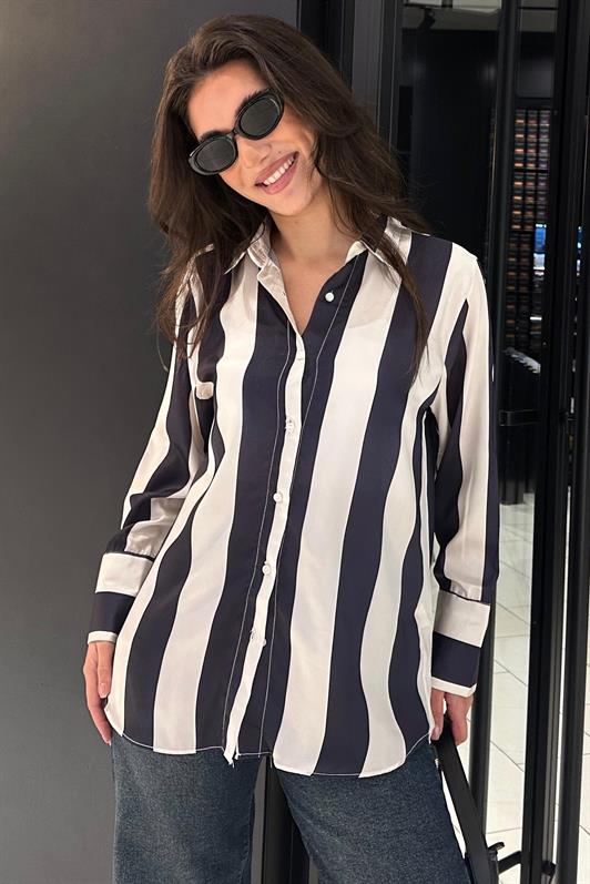 MDX Navy Striped Oversized Women's Shirt MG1850 - Pirmasens