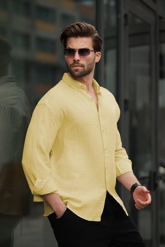 MDX Yellow Basic 100% Cotton Long Sleeve Men's Shirt E6761 - Eastchester