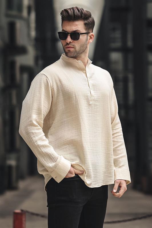 MDX Men's Beige Muslin Long Sleeve Shirt 6742 - Ecatepec