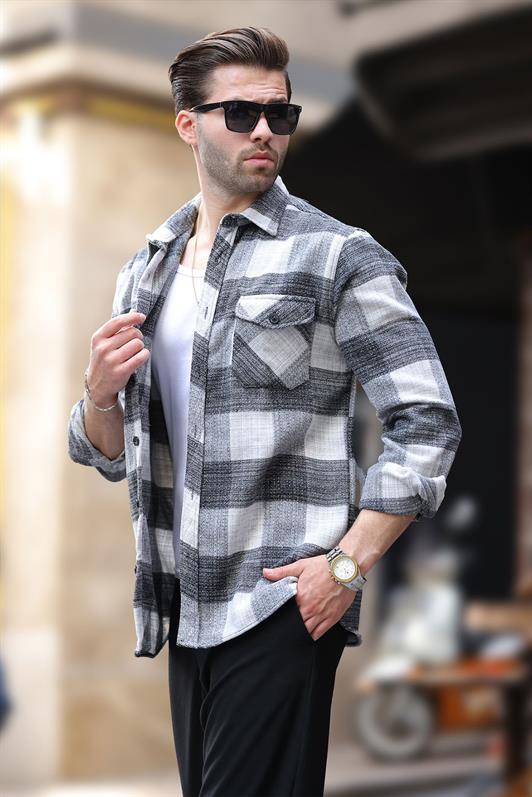 MDX Gray Patterned Men's Polar Shirt with Chest Pocket 6754 - Manhattan