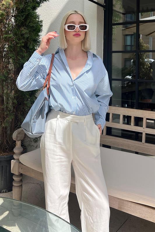 MDX Blue Striped Oversized Shirt Mg1525 - Châtenay-Malabry