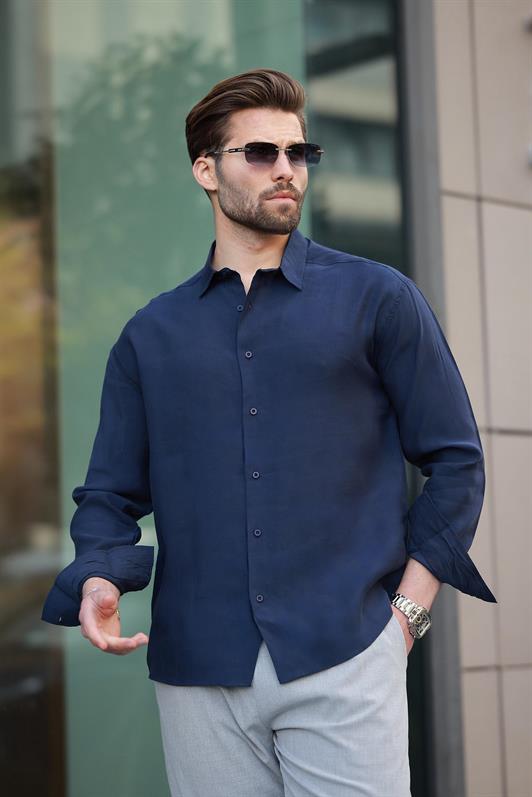 MDX Navy Blue Basic Long Sleeve Men's Shirt E6762 - Guacharachi