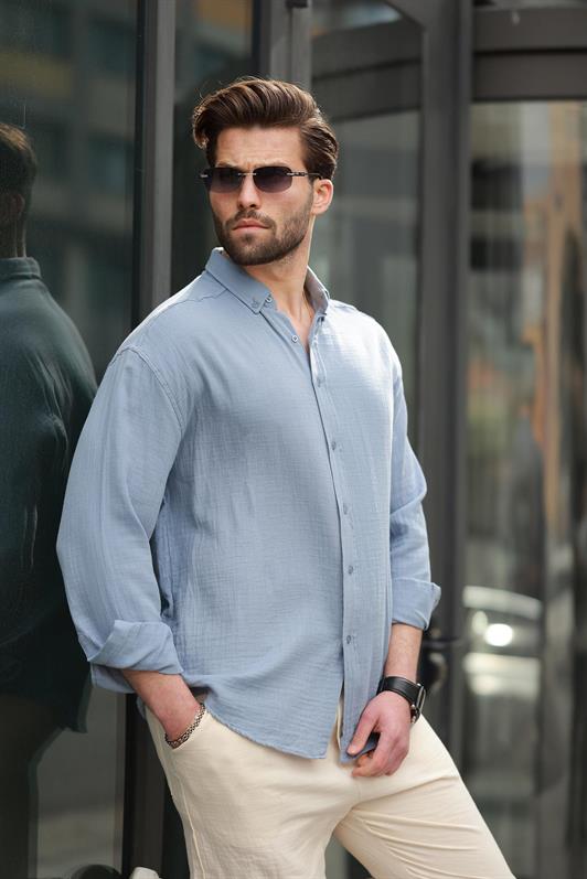 MDX Blue Basic 100% Cotton Long Sleeve Men's Shirt E6761 - Ogden