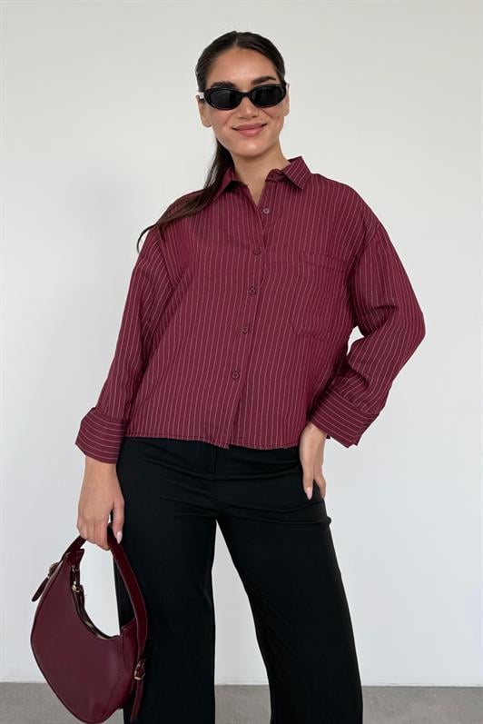 MDX Burgundy Striped Oversized Women's Shirt MG2093 - Reading