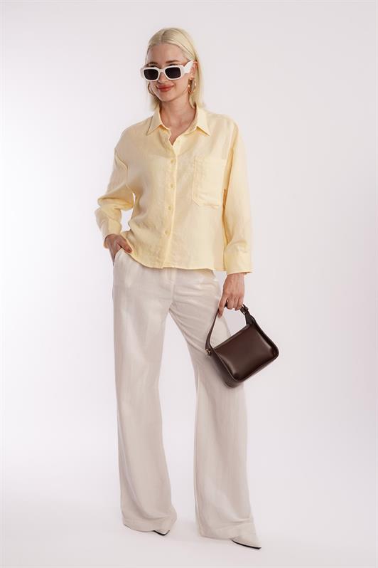 MDX Sarı Çizgili Oversize Kadın Gömlek MG2093 - Brunswick