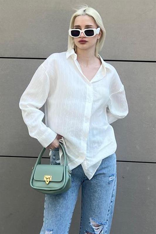 MDX White Long Sleeve Striped Oversized Shirt MG2080 - Toluca