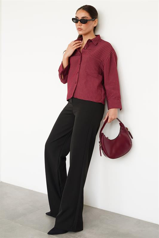 MDX Burgundy Striped Oversized Women's Shirt MG2093 - Reading