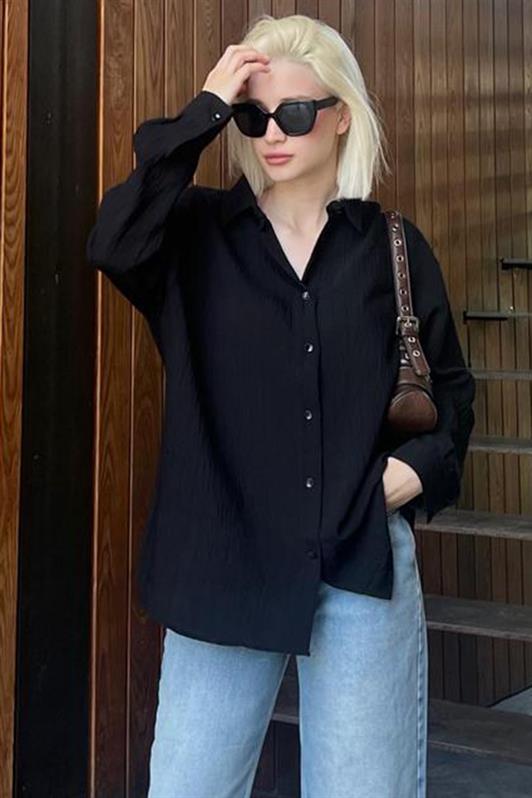 MDX Black Long Sleeve Striped Oversized Shirt MG2080 - Corigliano Calabro
