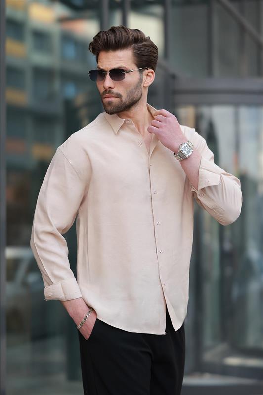 MDX Beige Basic Long Sleeve Men's Shirt E6762 - Sunrise Manor