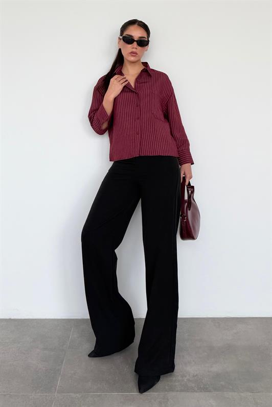 MDX Burgundy Striped Oversized Women's Shirt MG2093 - Reading