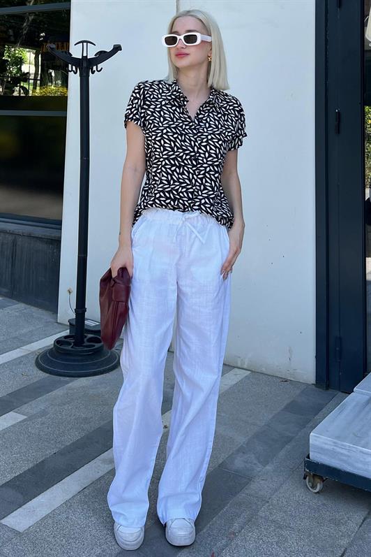 MDX Black Flower Patterned Short Sleeve Women's Shirt MG2098 - Alicante