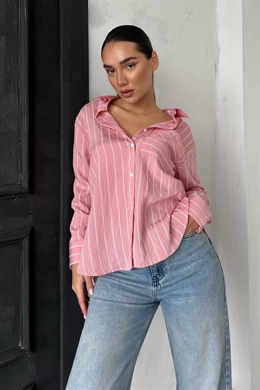 MDX Pink Striped Pocketed Women's Shirt Mg2345 - Timişoara