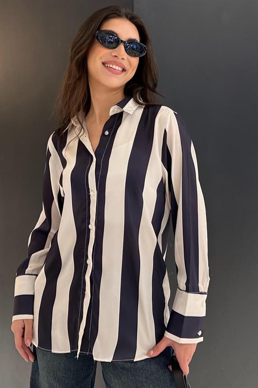 MDX Navy Striped Oversized Women's Shirt MG1850 - Pirmasens