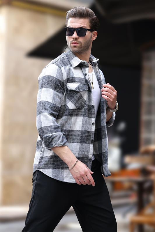 MDX Gray Patterned Men's Polar Shirt with Chest Pocket 6754 - Manhattan