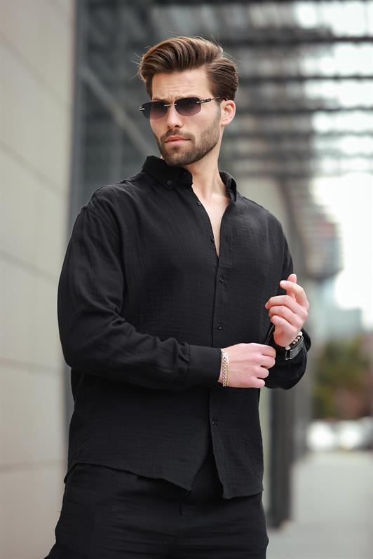 MDX Black Basic 100% Cotton Long Sleeve Men's Shirt E6761 - Schwerin