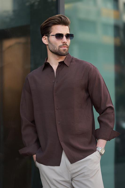 MDX Brown Basic Long Sleeve Men's Shirt E6762 - Haarlem