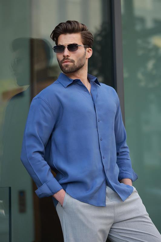 MDX Blue Basic Long Sleeve Men's Shirt E6762 - Bozeman