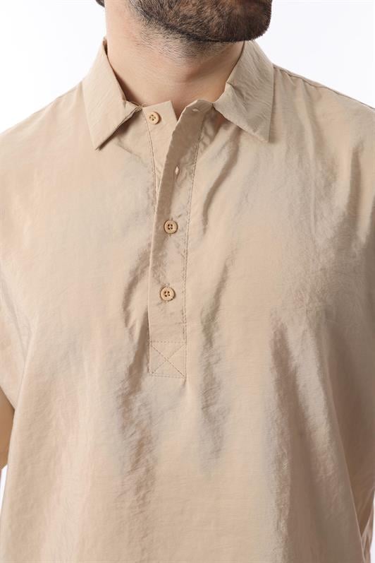 MDX Beige Oversize Comfort Fit Short Sleeve Shirt 6744 - New Albany