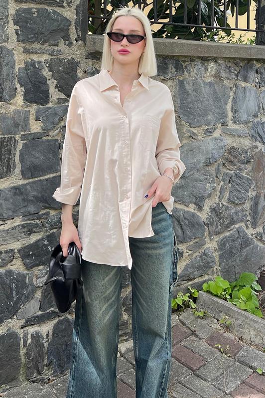 MDX Beige Oversize Basic Pocket Poplin Shirt MG1530 - Kostiantynivka