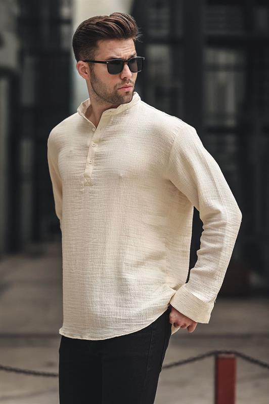MDX Men's Beige Muslin Long Sleeve Shirt 6742 - Ecatepec