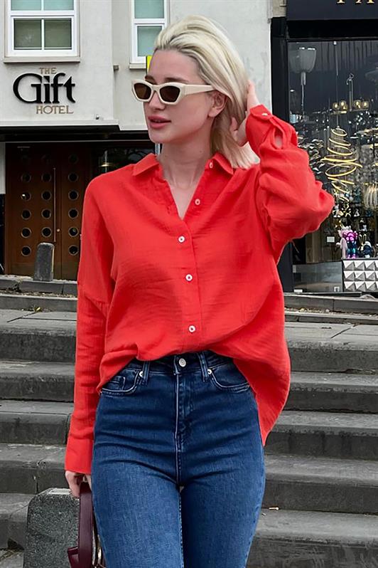 MDX Red Muslin Fabric Basic Women's Shirt MG1660 - Geldern