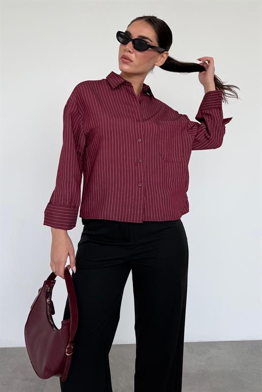 MDX Burgundy Striped Oversized Women's Shirt MG2093 - Reading