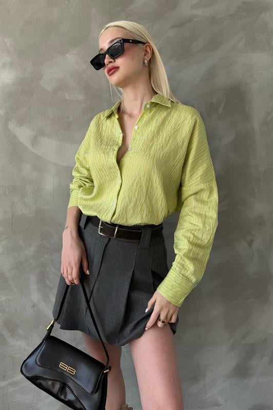 MDX Yellow Striped Oversized Women's Shirt Mg2327 - Alafaya