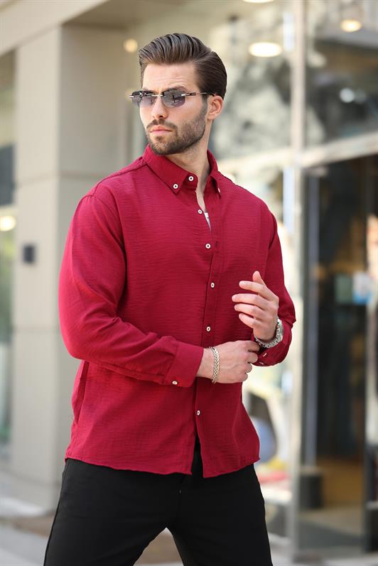 MDX Bordo Mavisi Uzun Kollu Oversize Erkek Gömlek 6735 - Actopan